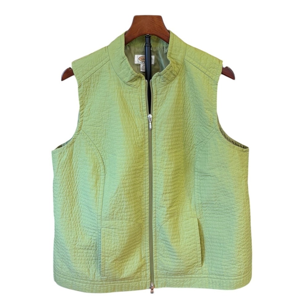 VTG Talbots Woman Lime Green Quilted Full Zip Vest Mock Neck Pockets Size OX 16